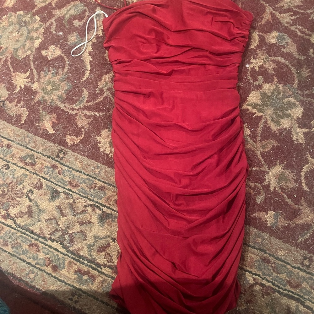Princess Polly Red Spaghetti Strap Ruched Bodycon Dress Size 4